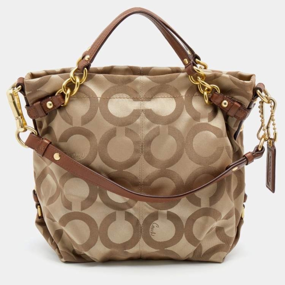 Coach Tan and Brown Signature Shoulder Bag